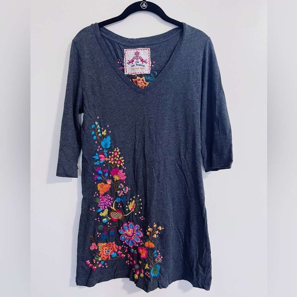 Johnny Was JW Los Angeles Gray floral embroidered dress Women’s size M